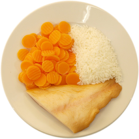 Fish with little rice and many carrots