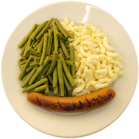 A sausage with a little less pasta than beans
