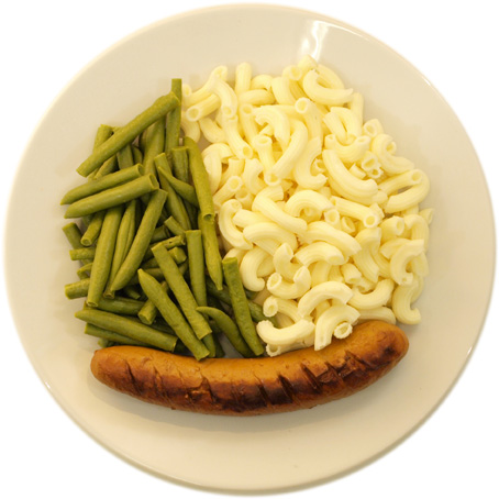 A sausage with a little more pasta than beans