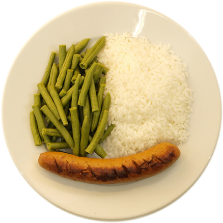 A sausage with a little more rice than beans